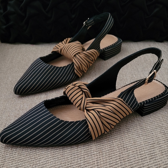 ASOS Shoes - ASOS NAVY PINSTRIPE POINT TOE SLINGBACK FLATS